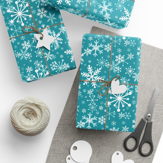 Festive Snowflake on Teal Gift Wrap