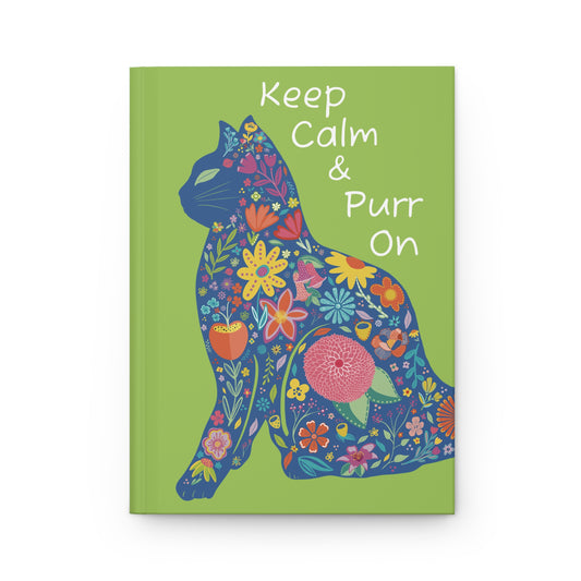 Boho Floral Cat Silhouette Hardcover Journal | Keep Calm & Purr On